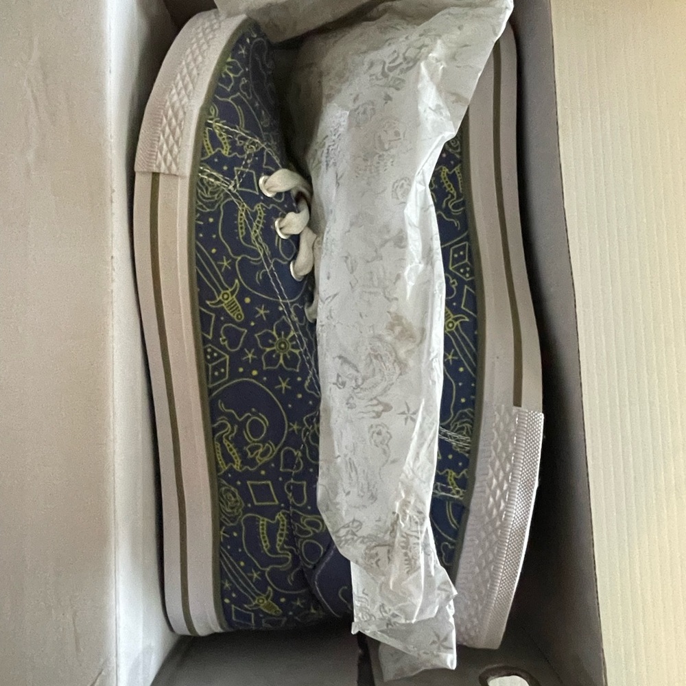 NIB ED HARDY Unisex Star Skull Graffiti Blue Yellow Sneakers Shoes Low 10/11.5
